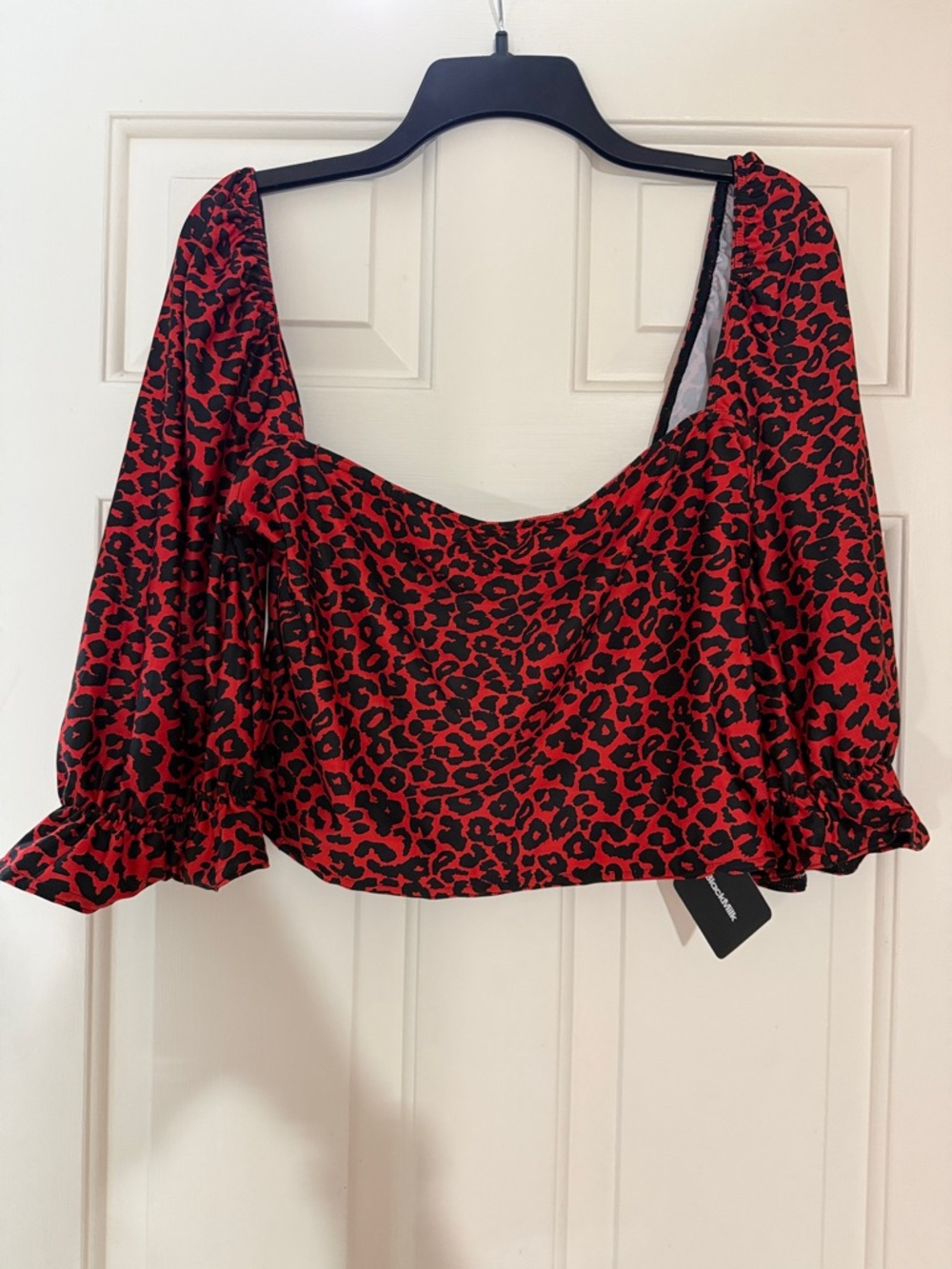 Blackmilk Red and Black Leopard Puff Sleeve Top